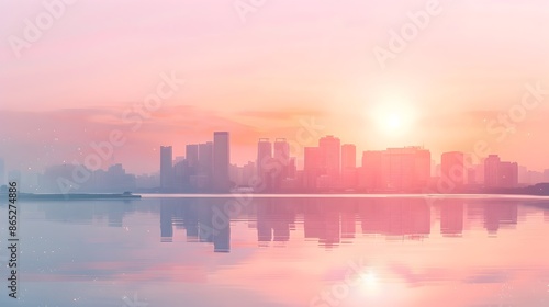 Pastel-Colored Cityscape Sunrise with Tranquil Atmosphere