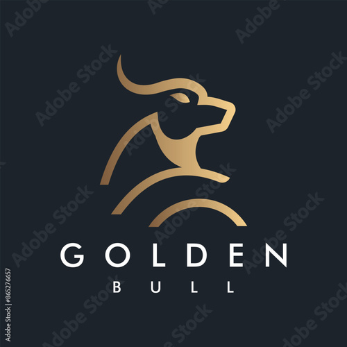 Golden Bull Bison Logo design vector template Linear Outline Style Icon Symbol design on Black background