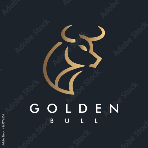 Golden Bull Bison Logo design vector template Linear Outline Style Icon Symbol design on Black background