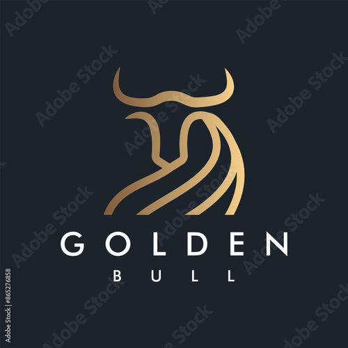 Golden Bull Bison Logo design vector template Linear Outline Style Icon Symbol design on Black background
