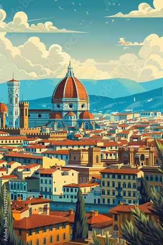 Colorful Illustrated Poster of Florence, Italy