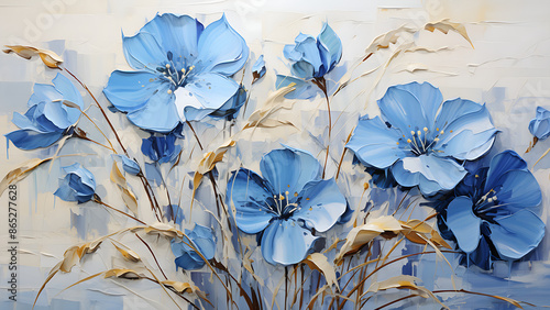 Leadwort - Impasto Floral, Thick Paint, Blue Flowers, Colorful Painting, Brush Strokes, Textured, 3D, Flora