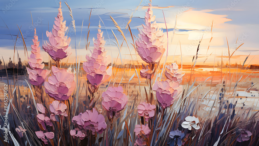 Obraz premium Liatris - Impasto Floral, Thick Paint, Purple Flowers, Colorful Painting, Brush Strokes, Textured, 3D, Flora