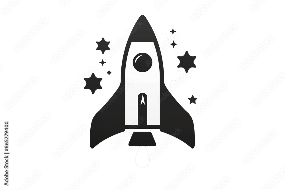 A minimalist black and white vector illustration of a space rocket icon. Isolated on white background. Png file. A minimalist black and white vector illustration of a space rocket icon. Isolated on white background. Png file.