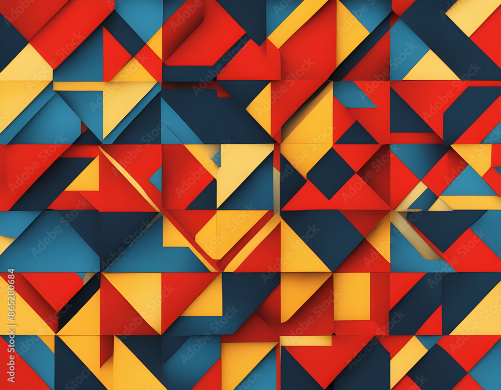 Fototapeta premium Abstract Geometric Pattern with Textured Red, Blue, and Yellow Tile