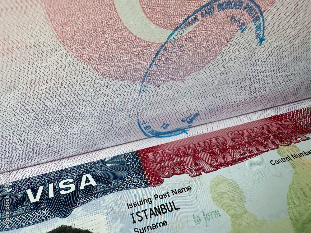 Obraz premium USA visa in a passport background