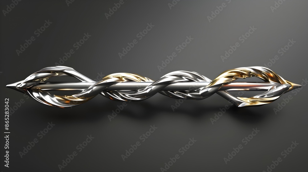 Elegant 3D Arrow Entwined with Gold and Silver Threads,Symbolizing Prosperous Business Ventures