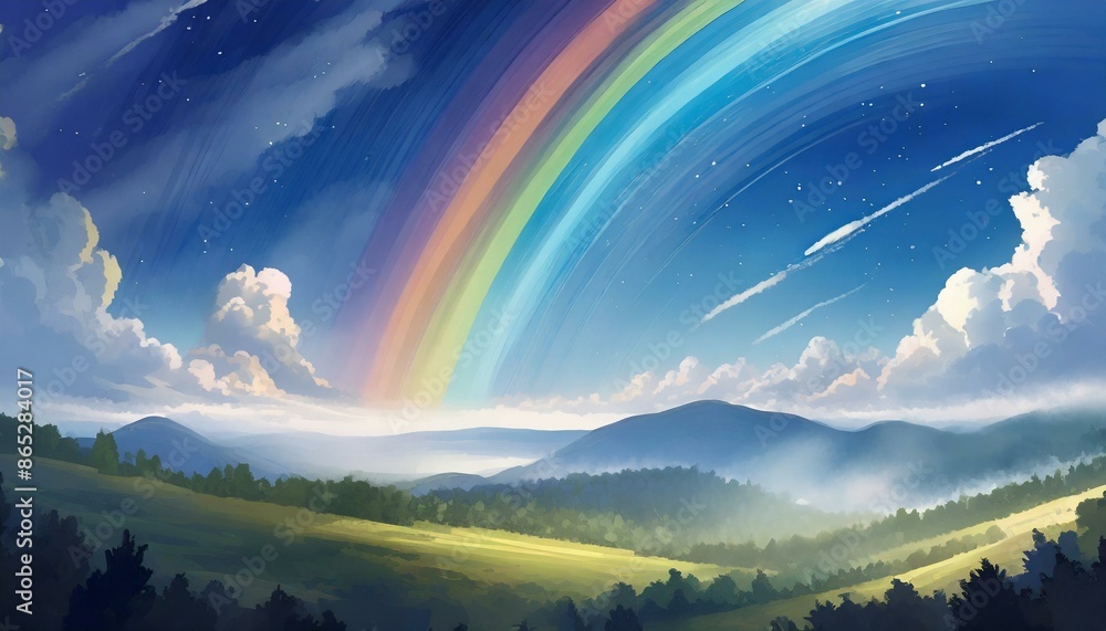 Obraz premium 心に吹いた新しい風(虹のある景色のイラスト)
