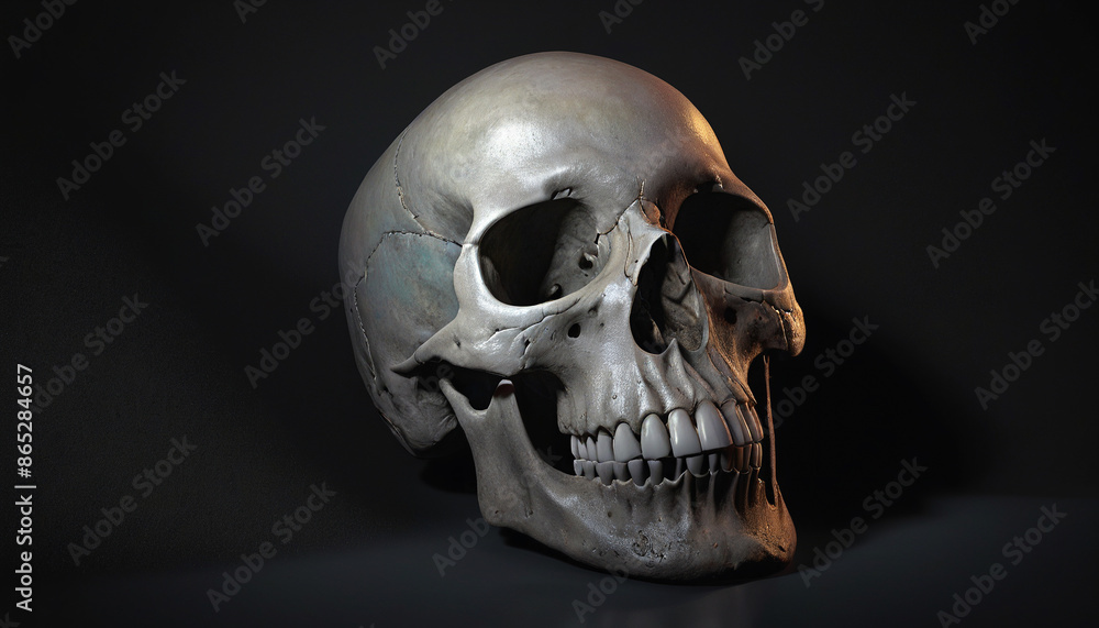 Stylized Human Skull on white background with shadow on the ground, Generative AI Stylized Human Skull on white background with shadow on the ground, Generative AI