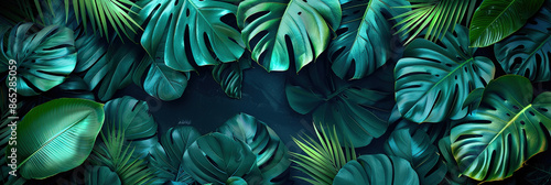 Wallpaper Mural Abstract teal Summer  Pattern With Copy Space for Text. Bright Tropical Leaves And Plants Torontodigital.ca