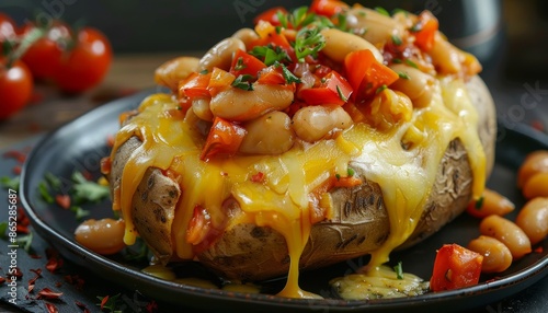 British food Jacket potato with tomato beans cheddar cheese