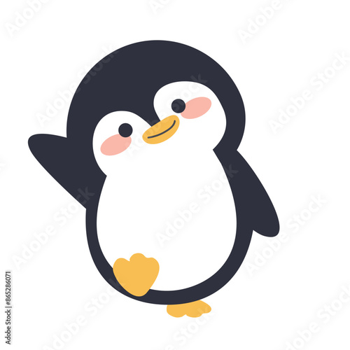 Cartoon penguin waves to say hello