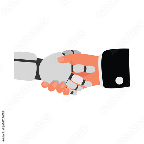 Robot and human hands holding in a handshake