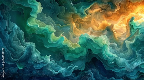 Abstract Swirling Green and Gold Texture.