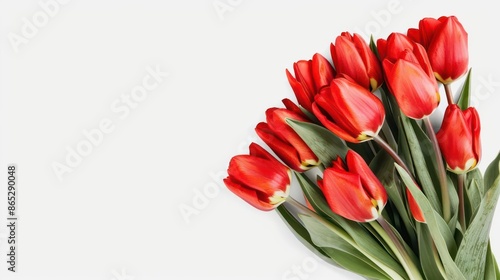 A beautiful arrangement of tulips in full bloom, isolated with room for text on a clean background