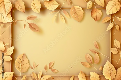 paper cut horisontal frame with 4 leaves clowers in golden color photo