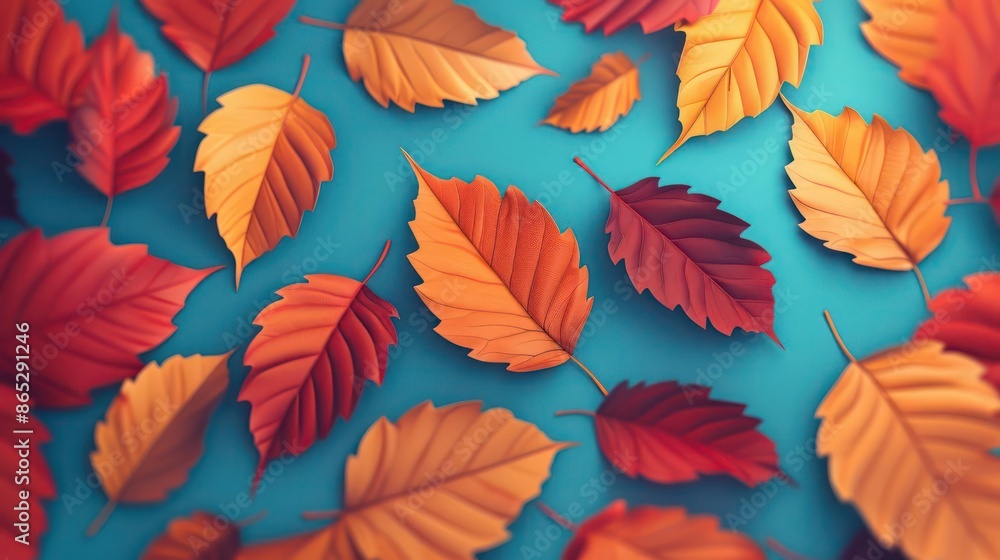 Obraz premium A conceptual background with a vibrant array of autumn leaves, showcasing rich colors and smooth transitions, perfect for a banner with ample copy space