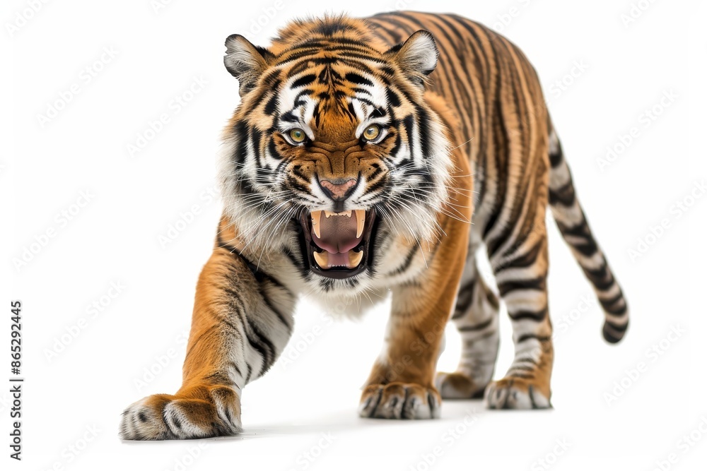 Isolated portrait of an Asia Bengal tiger looking at the camera on a clean PNG background. Conceptual illustration of a hunter in the forest, wildlife. Isolated portrait of an Asia Bengal tiger looking at the camera on a clean PNG background. Conceptual illustration of a hunter in the forest, wildlife.