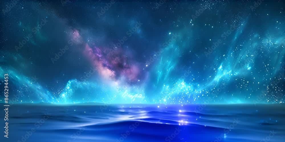Majestic Sky with Aurora and Stars. Blue Northern Lights Background with copy-space. 4K Video Majestic Sky with Aurora and Stars. Blue Northern Lights Background with copy-space. 4K Video
