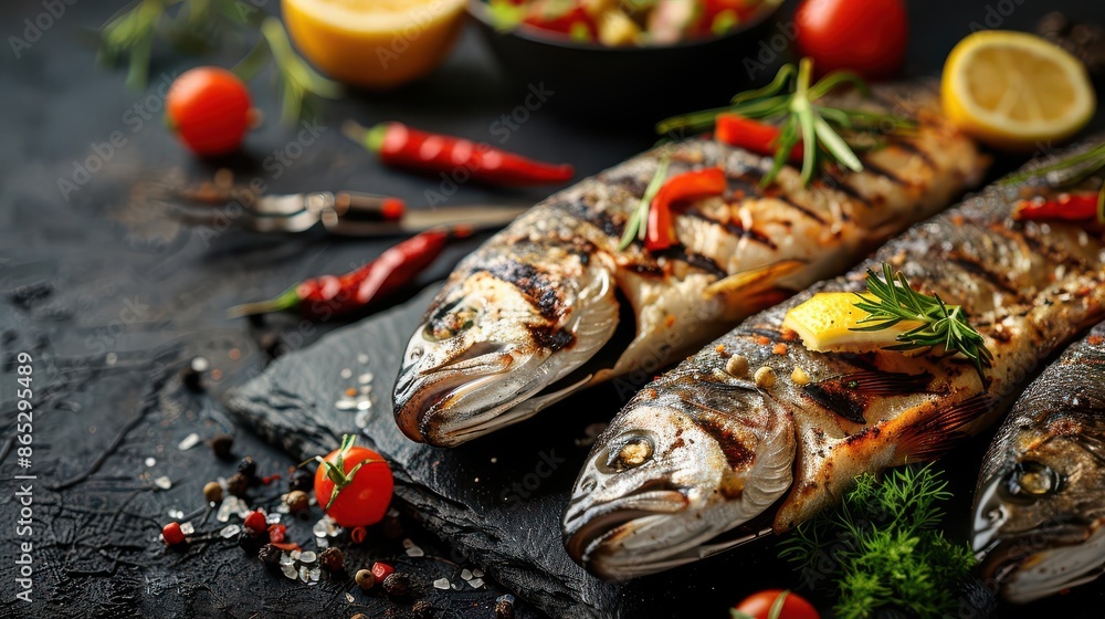Freshly grilled fish served with picnic food and surrounded by essential barbecue tools, capturing the essence of outdoor cooking Freshly grilled fish served with picnic food and surrounded by essential barbecue tools, capturing the essence of outdoor cooking
