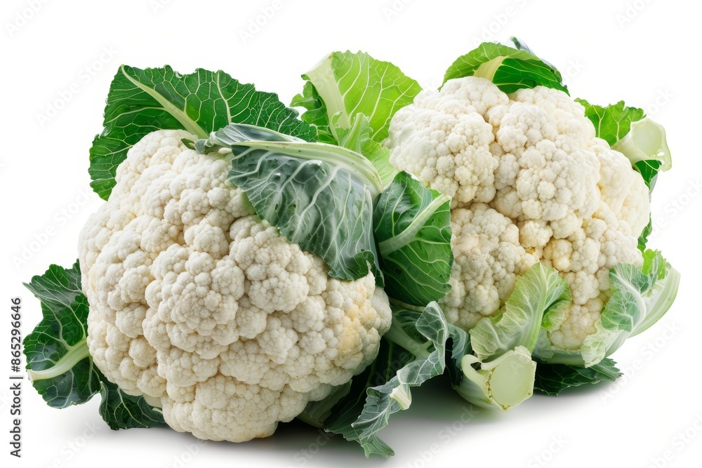 Cauliflower for making food isolated on a green background. Natural fresh raw cauliflower head and leaves. Cauliflower for making food isolated on a green background. Natural fresh raw cauliflower head and leaves.