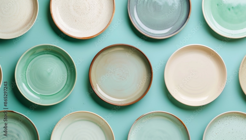 Empty plates arranged flat Empty plates arranged flat