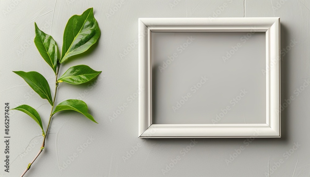 Environment concept conveyed through a white photo frame and a green leaf Environment concept conveyed through a white photo frame and a green leaf
