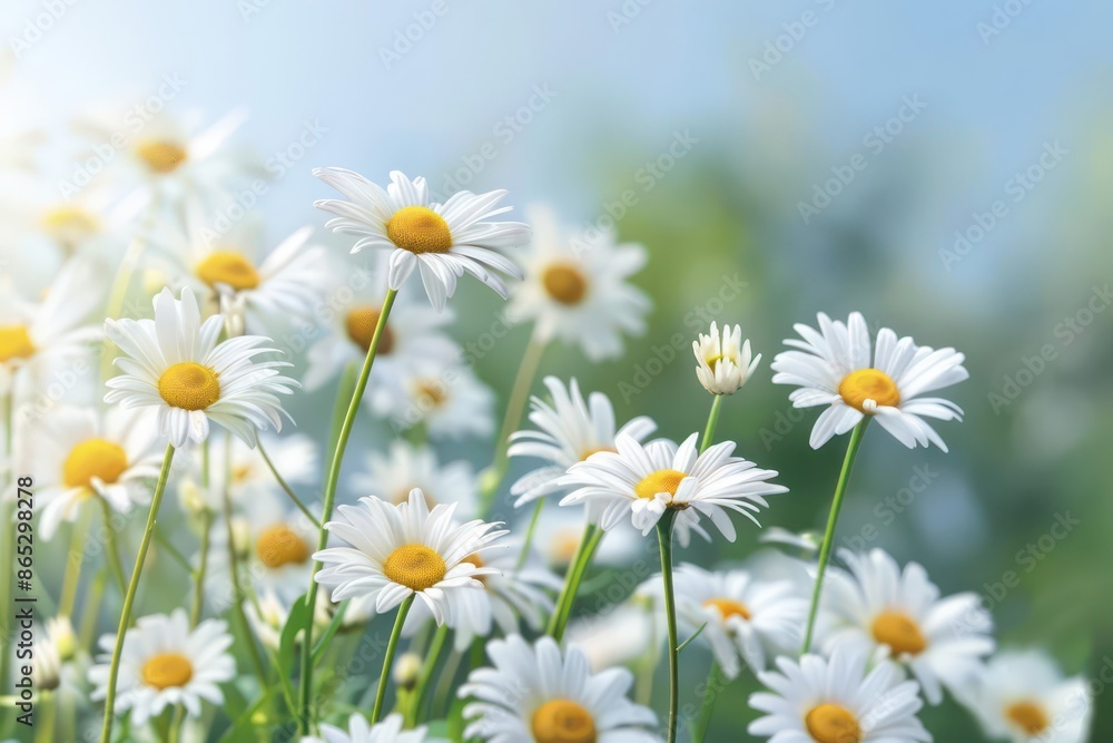 A field of cheerful daisies swaying in the breeze, ideal for a floral banner with space for copy A field of cheerful daisies swaying in the breeze, ideal for a floral banner with space for copy