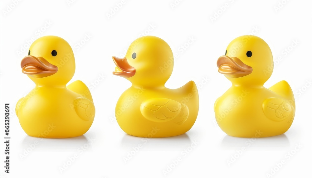 Front side and top views of yellow rubber duck isolated on white Front side and top views of yellow rubber duck isolated on white