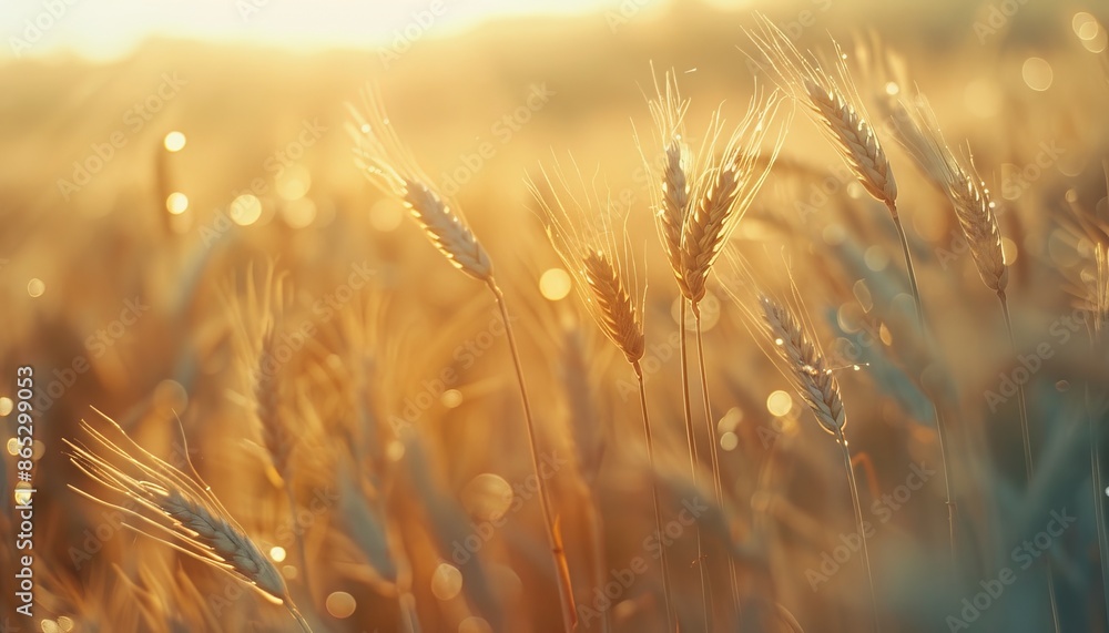 Golden toned field with ripe wheat ears on a blurred backdrop Golden toned field with ripe wheat ears on a blurred backdrop