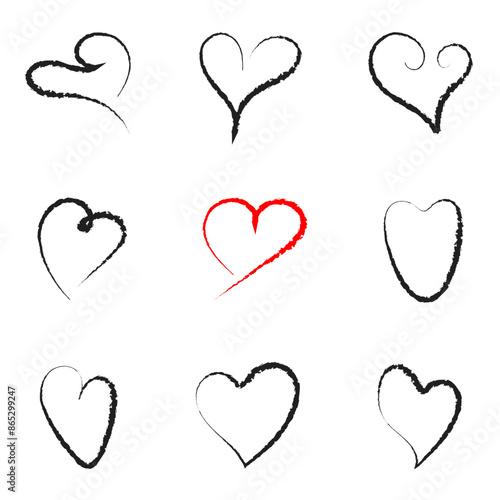 Doodle Hearts With Charcoal Pencil Texture