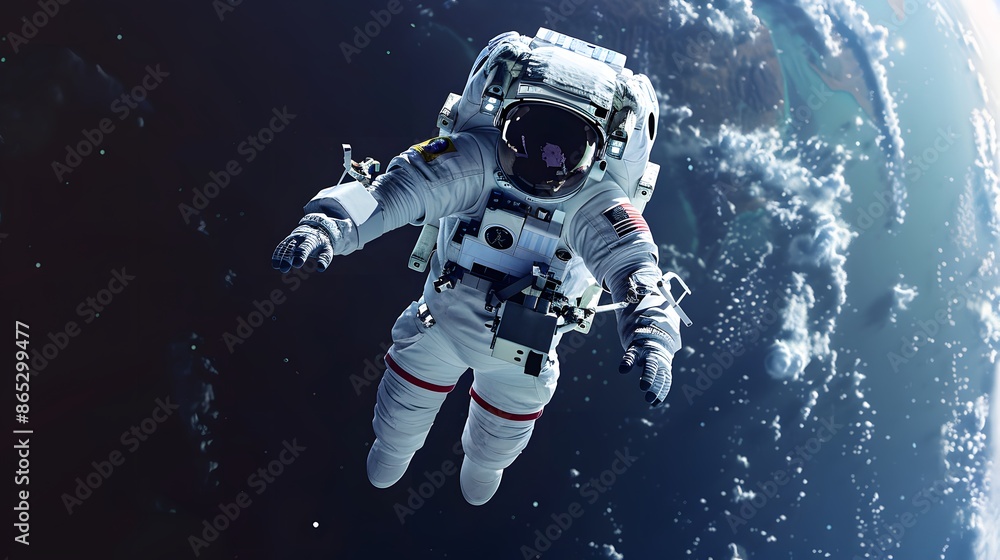 Floating Astronaut in Space: An astronaut floating weightlessly outside the International Space Station, with Earth visible in the background.
Floating Astronaut in Space: An astronaut floating weightlessly outside the International Space Station, with Earth visible in the background.