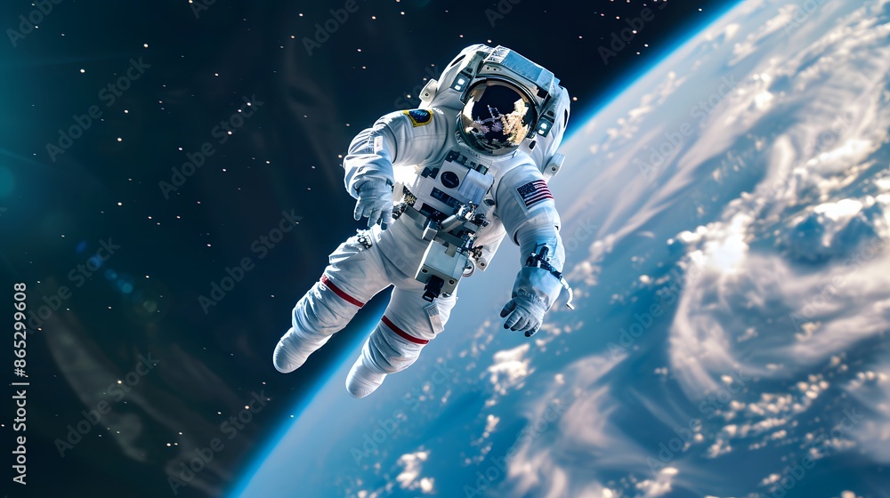 Floating Astronaut in Space: An astronaut floating weightlessly outside the International Space Station, with Earth visible in the background.
Floating Astronaut in Space: An astronaut floating weightlessly outside the International Space Station, with Earth visible in the background.