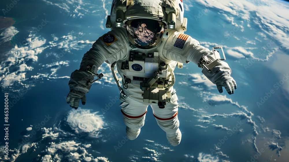 Floating Astronaut in Space: An astronaut floating weightlessly outside the International Space Station, with Earth visible in the background.
Floating Astronaut in Space: An astronaut floating weightlessly outside the International Space Station, with Earth visible in the background.