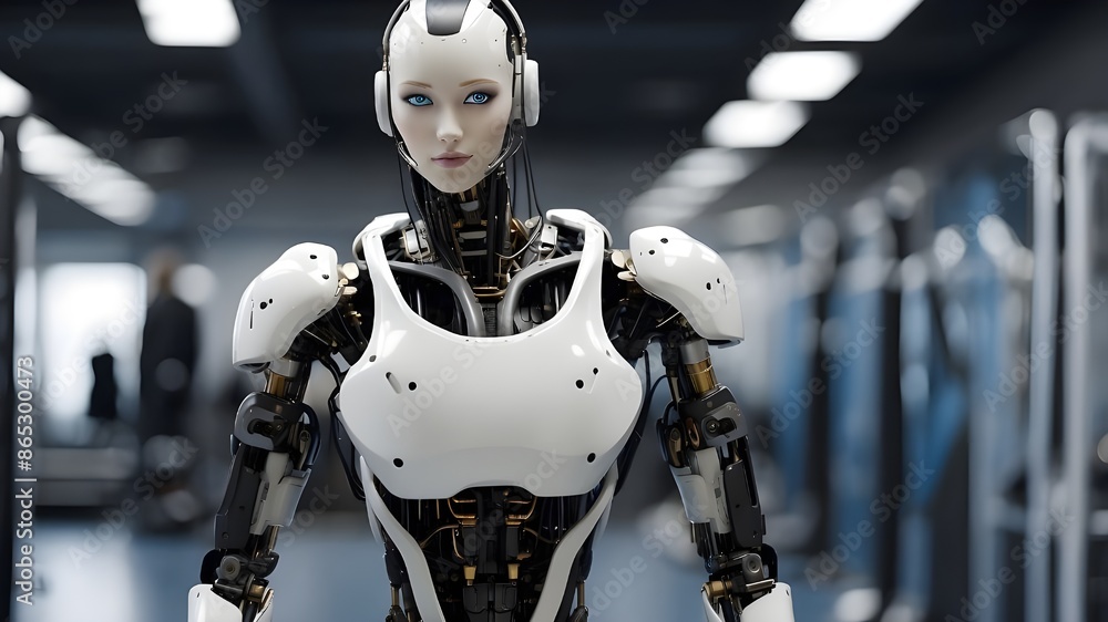 A futuristic humanoid robot is separated against a clear background while it runs on a treadmill in a gym to test AI training and quick development principles. A futuristic humanoid robot is separated against a clear background while it runs on a treadmill in a gym to test AI training and quick development principles.