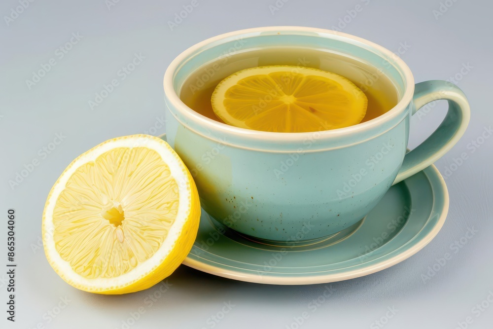 A vibrant cup of green tea with a slice of lemon, styled elegantly, isolated with room for text A vibrant cup of green tea with a slice of lemon, styled elegantly, isolated with room for text