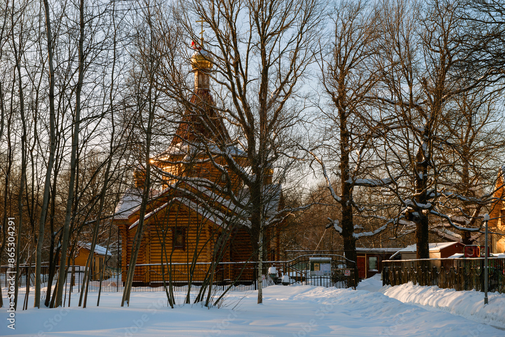 Wooden Church of the Holy Prince Alexander Nevsky in Lianozovo on a winter day, Moscow Wooden Church of the Holy Prince Alexander Nevsky in Lianozovo on a winter day, Moscow