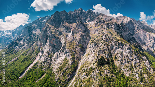 Prokletije mountains with towering cliffs and rocky peaks in Montenegro