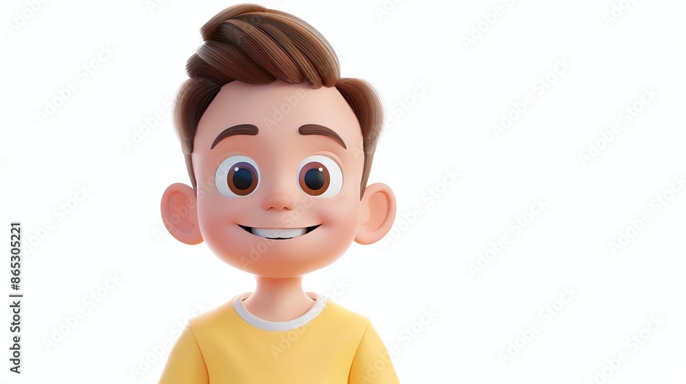 A 3D cartoon boy smiles and looks at the camera. A 3D cartoon boy smiles and looks at the camera.