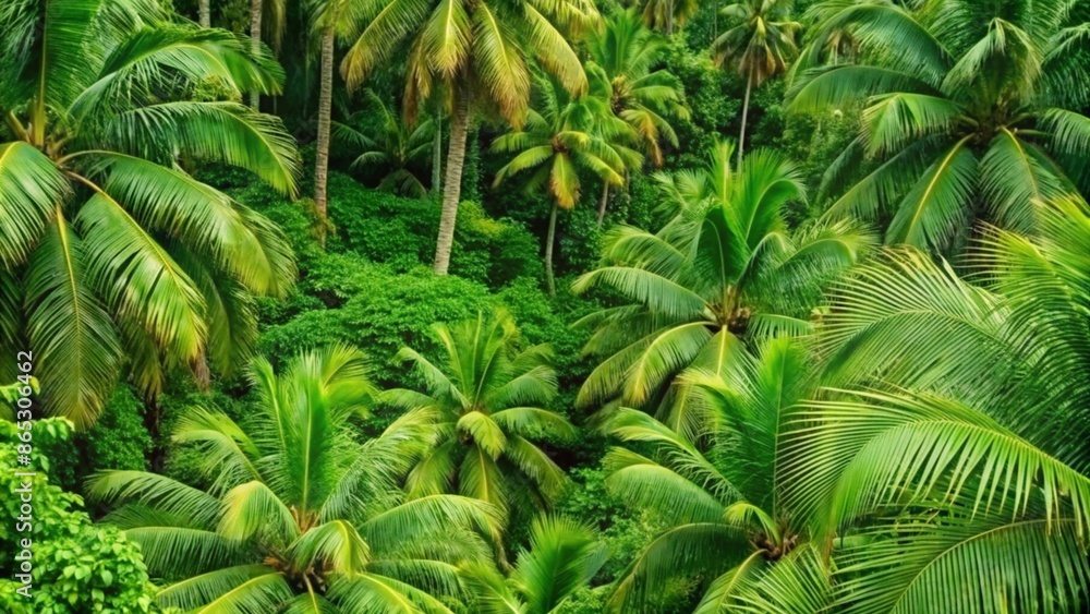 beautiful green jungle of lush palm leaves, palm trees in an exotic tropical forest, wild tropical plants nature concept for panorama wallpaper, selective sharpness beautiful green jungle of lush palm leaves, palm trees in an exotic tropical forest, wild tropical plants nature concept for panorama wallpaper, selective sharpness