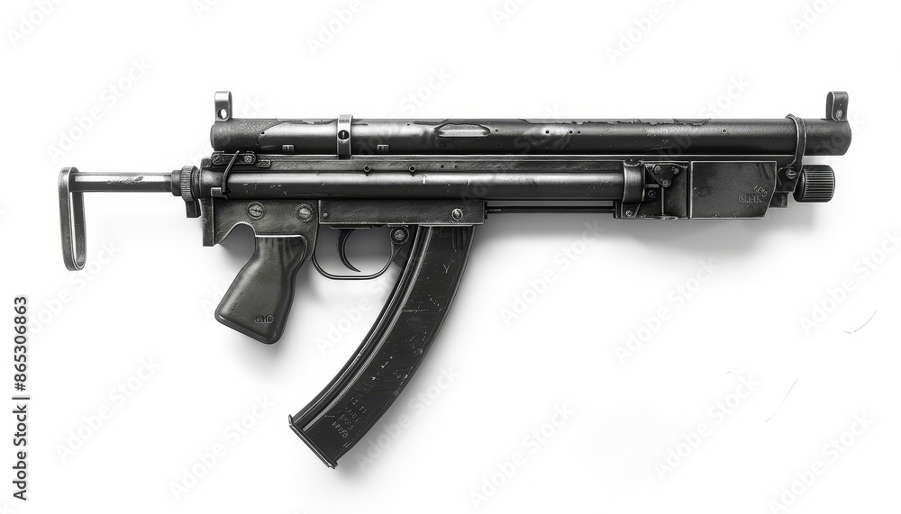 M3 submachine gun isolated on white background also called grease gun M3 submachine gun isolated on white background also called grease gun