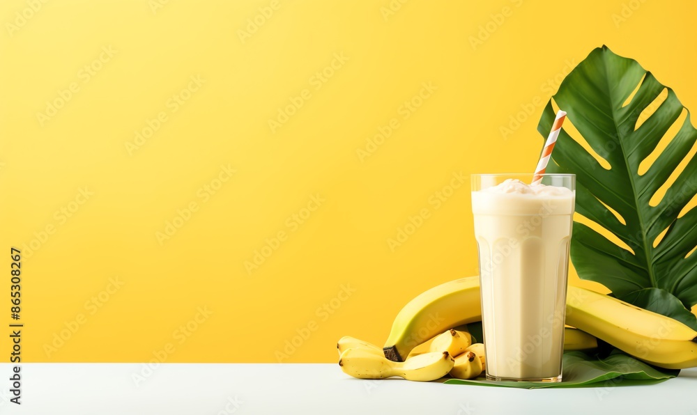 Refreshing Banana Smoothie with Tropical Leaf Refreshing Banana Smoothie with Tropical Leaf