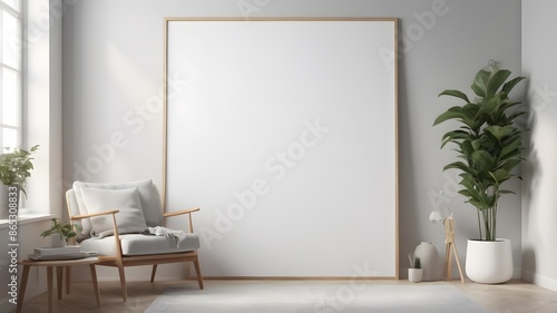 Wallpaper Mural Frame mockup, ISO A paper size. Living room wall poster mockup. Interior mockup with house background. Blank poster frame mockup with minimalist sofa interior ,3D render Torontodigital.ca