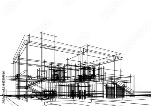 architectural drawings 3d illustration