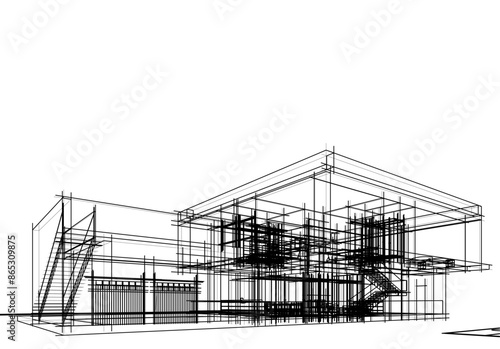 house building sketch architectural 3d illustration © Yurii Andreichyn