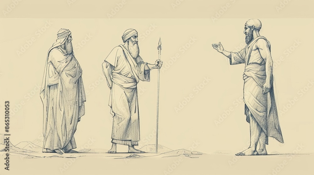 Divine Signs in Exodus 4: Moses' Objections, God's Assurance, Return to Egypt, Pharaoh Confrontation - Biblical Illustration on Beige Background with Copyspace for Faith-Based Themes Divine Signs in Exodus 4: Moses' Objections, God's Assurance, Return to Egypt, Pharaoh Confrontation - Biblical Illustration on Beige Background with Copyspace for Faith-Based Themes