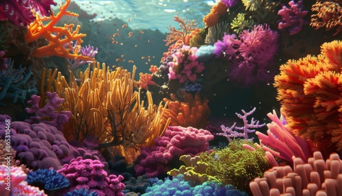 A vibrant coral reef with a variety of colorful corals. Colorful coral reef of the underwater world