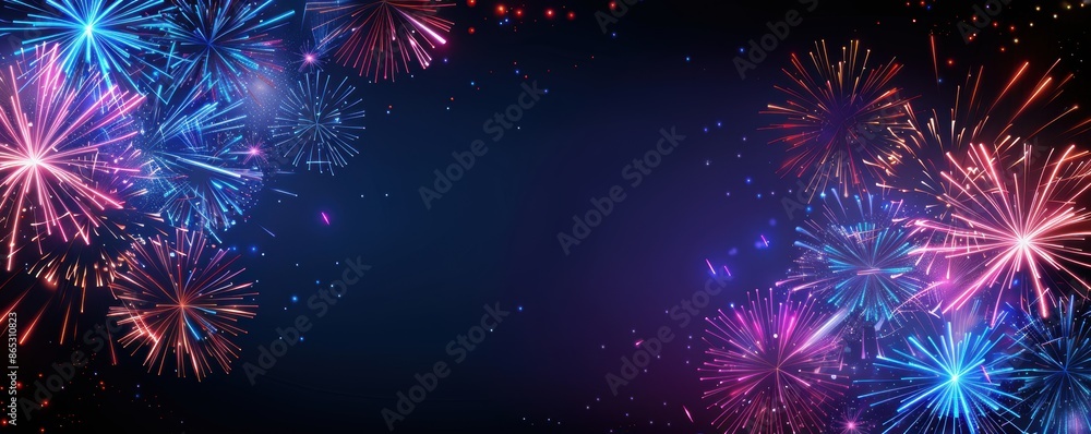 Fototapeta premium fireworks display with colorful explosions lighting up the night sky, perfect for celebrations, holidays, and festive occasions. Bastille day, July 14th national day