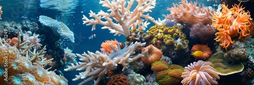 A vibrant coral reef with a variety of colorful corals. Colorful coral reef of the underwater world