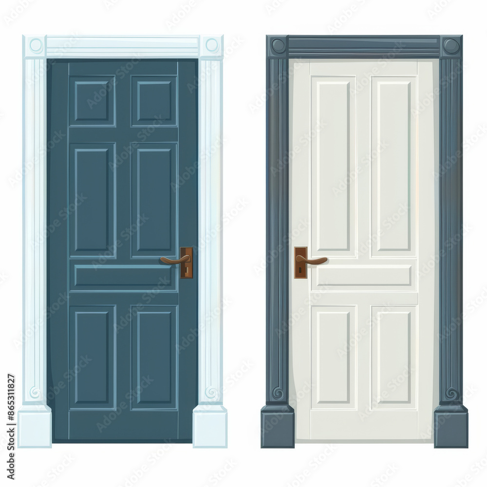 Front View Opened,Closed Door: Illustrating a door in a closed position, depicting the texture of the door material, handle, and possibly a peephole or design elements. Front View Opened,Closed Door: Illustrating a door in a closed position, depicting the texture of the door material, handle, and possibly a peephole or design elements.